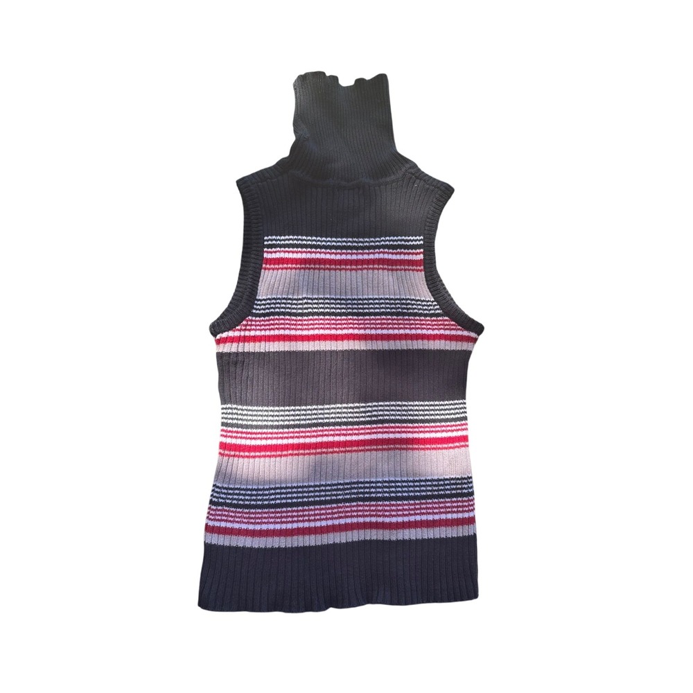 Helium Womens Ribbed Sleeveless Turtleneck Sweater Black Red Striped‎ Cotton M